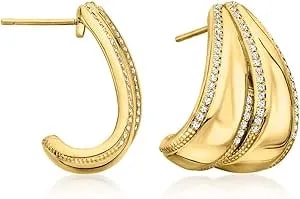 Ross-Simons 1.20 Ct. T.W. White Topaz J-Hoop Earrings In 18kt Gold Over Sterling
