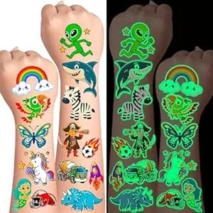 Glow In The Dark Temporary Tattoos For Kids, 350 Mixed Styles, Goodie Bags Stuffers For Kids, Glow In The Dark Party Supplies, Include Animal, Car, Dinosaur, Alien, Ocean, Space, Mermaid, Unicorn, Etc