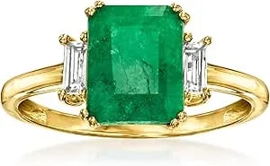 Ross-Simons 2.00 Carat Emerald And .30 Ct. T.W. White Topaz Ring In 18kt Gold Over Sterling