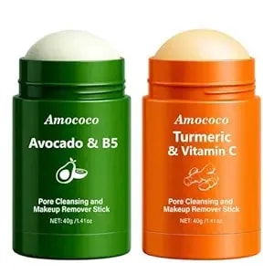 2 Packs Cleansing Makeup Remover Stick, Turmeric & Shea Butter Formula For Sensitive Skin, Gentle Make Up Melting Cleanser & Waterproof Mascara Remover, Travel-Friendly, 1.41 Oz*2