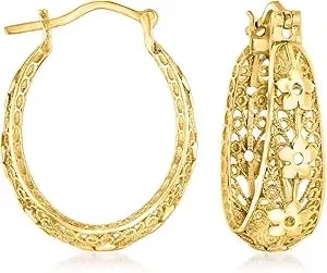 Ross-Simons 18kt Gold Over Sterling Floral Filigree Hoop Earrings