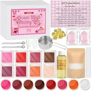 Jcoos Diy Blush Making Kit, Diy Cheek Color Kits, Make Your Own Cream Blush Kit Eyeshadow Lip Dewy Finish With Beeswax, Sweet Almond Oil, 8 Colors Pigment, Puff Makeup Mother'S Day For Women