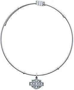 Harley-Davidson Women'S Bangle, White Bling Bar & Shield Dangle Bracelet hsb0077