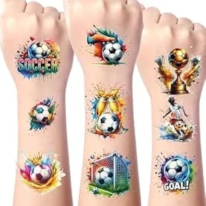 Gameza Soccer Temporary Tattoos - 120pcs Soccer Party Favors Supplies Birthday Party Decorations Watercolor Soccer Tattoo Stickers Sport Birthday Party Decor Prizes Rewards