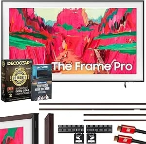 Samsung 65" The Frame Pro ls03fw 4k Neo Qled Tv (2025) Bundle With Modern Brown Bezel, Cps 26 Month Protection, Slim Flat Mount, 2x Hdmi Cables & Deco Gear Complete Home Theater Beginner'S Guidebook