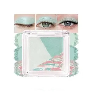 Mini Light Green Baked Eyeshadow Palette, 3 Shade Soft Shimmer Eye Shadow, Fresh Natural Eye Makeup, Smooth Blendable & Buildable, No Fallout, Long-Lasting Daily Look, Paleta De Sombras De Ojos 02
