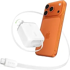 Belkin Usb C Retractable Wall Charger, 67w Max Gan Fast Charging Block W/Built-In, Extra-Long 3.3ft Retractable Cable - Iphone Charger For Iphone 17/16 Series, Galaxy, Macbook, Airpods, Ipad, & More