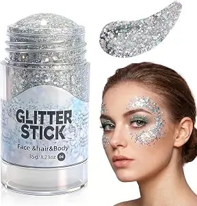 Red White And Blue Glitter Stick, 4th Of July Glitter Stick, Portable Face Hair And Body Glitter Stick, Fourth 0f July Hair Sparkle For Skin, Patriotic 4th Of July Accessories (Silvery)