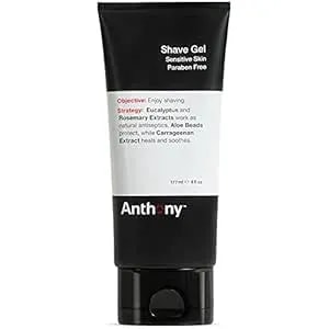 Anthony Shave Gel For Sensitive Skin – Non-Foaming, Soothing Shaving Cream For Men And Women. With Aloe Vera Beads, Eucalyptus, Rosemary And Carrageenan Extract - 6 Fl Oz