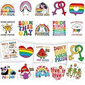 Fancy Land Pride Accessories Gay Pride Tattoos Temporary 140pcs Lgbtq+ Rainbow Flag Tattoo Assorted Individual For Les Trans Parade Party Festival Celebration Supplies