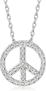 Ross-Simons 0.10 Ct. T.W. Diamond Peace Sign Pendant Necklace In Sterling Silver