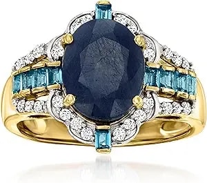 Ross-Simons 3.60 Carat Sapphire And .40 Ct. T.W. London Blue Topaz Ring With .22 Ct. T.W. Diamonds In 14kt Yellow Gold