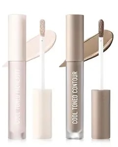 Cream Liquid Contour Stick 2 Pcs, Grey Cool Toned Contour Stick & Beige Highlighter Makeup, Natural Smooth Lightweight Long Lasting Facial Beauty Makeup For Nose Face Body, Beauty Gift For Woman 01+02