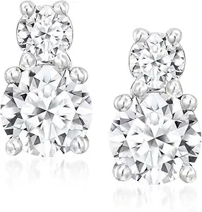Ross-Simons 1.00 Ct. T.W. Lab-Grown Diamond 2-Stone Earrings In Sterling Silver