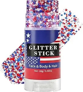 Mysense Red White And Blue Face Hair Body Glitter Stick With Star Sequins,4th Of July Outfits For Women Kids,Patriotic Usa Accessories For Independence Day Memorial Day 250 Anniversary