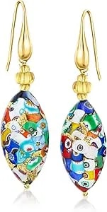Ross-Simons Italian Multicolored Murrine Murano Glass Oval Bead Drop Earrings In 18kt Gold Over Sterling