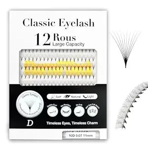Charmo'Clock 10d Individual Lashes 0.07mm Thickness 11mm Length Premium Lash Extension Super Matte Black Finish For Eyelash Extension Artists(10d 0.07 11mm)