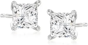 Ross-Simons Princess-Cut Cz Stud Earrings In 14kt White Gold