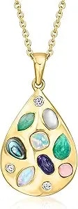 Ross-Simons Multi-Gemstone Teardrop Pendant Necklace With .18 Ct. T.W. Lab-Grown Diamonds In 18kt Gold Over Sterling. 18 Inches