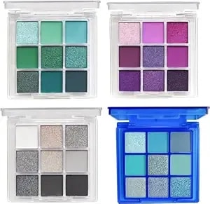 4 Pack/Set Eyeshadow Palette Set - Black, Blue, Green, Purple Themes, High Pigmented Blendable Matte & Glitter Shimmer Finishes, 24-Hour Long Wear Eye Makeup For Christmas Party & Music Festival