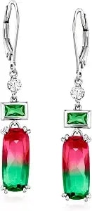 Ross-Simons 6.50 Ct. T.W. Simulated Watermelon Tourmaline And .30 Ct. T.W. Green Garnet Drop Earrings With .20 Ct. T.W. Czs In Sterling Silver