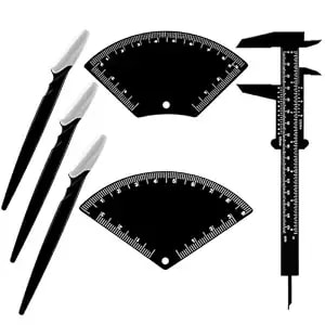 Relaxweex 6 Pieces Eyebrow Mapping Tool 2 Pcs Fast Drawing Eyebrow Design Ruler 1 Double Scale Vernier Caliper With 3 Eye Brow Shaver For All Face Types Portable For Home & Salon Use