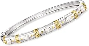 Ross-Simons 3.5-4mm Cultured Pearl Bangle Bracelet In 2-Tone Sterling Silver
