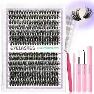 Wispy Manga Lash Clusters Kit 280pcs, 60d 80d C Curl Individual Cluster Lashes 9-16mm Natural Fluffy Reusable False Eyelashes Extensions, Complete Set With Lash Glue Bond & Seal, Tweezers And Brush