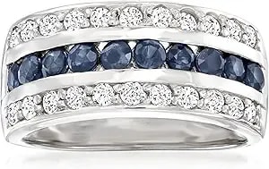Ross-Simons 0.80 Ct. T.W. Sapphire And .65 Ct. T.W. White Topaz Multi-Row Ring In Sterling Silver