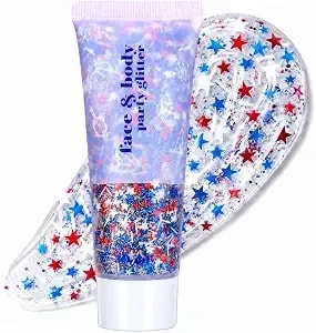 Patriotic Star Glitter 4th Of July Outfits For Women Kids,Red White And Blue Face Body Glitter Makeup,Usa Pride Fourth Of July Accessories, Chunky Freckles Star For Independence Day