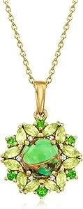 Ross-Simons Green Turquoise And 1.00 Ct. T.W. Multi-Gemstone Pendant Necklace With White Zircon In 18kt Gold Over Sterling. 18 Inches