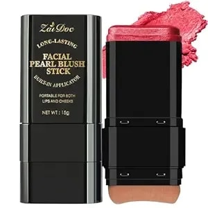 Facial Blush Stick With Brush, Creamy Lip & Cheek Color With Caesalpinia Sappan Extract, Pearl Deep Pink, 0.5 Oz