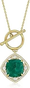 Ross-Simons 6.50 Carat Emerald And .70 Ct. T.W. White Topaz Toggle Necklace In 18kt Gold Over Sterling