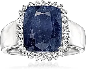 Ross-Simons 4.50 Carat Sapphire And .20 Ct. T.W. White Topaz Ring In Sterling Silver