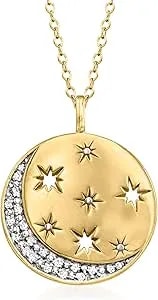 Ross-Simons 0.10 Ct. T.W. Diamond Moon And Star Disc Pendant Necklace In 18kt Gold Over Sterling