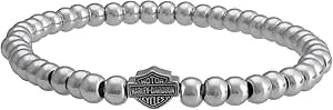 Harley-Davidson Women'S Small Beaded Bar & Shield Stretch Bracelet - Silver