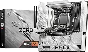 Msi b650m Project Zero Gaming Motherboard (Amd Ryzen 9000/8000/7000 Series Processors, am5, ddr5, Pcie 4.0, M.2 Slots, Sata 6gb/S, Usb 3.2 Gen 2, Hdmi/Dp, Wi-Fi 6e, Bluetooth 5.3, 2.5gbps Lan, Matx)