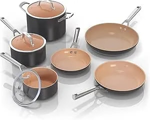 Ninja Pots And Pans Set Non Stick - Extended Life Premium Ceramic Cookware Set - 9-Piece Nonstick - Ptfe Free - Oven Safe To 550°F - Induction Compatible - Frying Pan x3 - Cooking Pot x3 - cw99009
