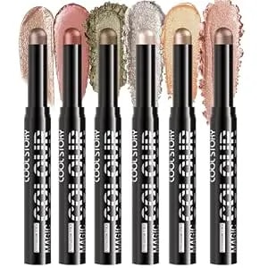 6 Colors Neutral Eyeshadow Stick Combo Set, Olive Silver Brown Shimmer Cream Eye Shadow Sticks Metallic Shades Lazy Makeup For Daily & Party, Long Lasting, Waterproof, No Brush Needed, Set B
