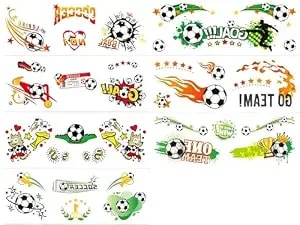 7 Sheets Soccer Face Temporary Tattoos With Soccer Ball, Goal, Team Spirit Designs, Waterproof Non-Toxic Temporary Tattoos For World Cup, Football Matches, Sports Events For Kids Adults