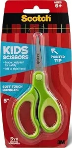 Scotch Kids Pointed Tip Scissors With Soft Touch, 5" (Colors May Vary) - Stainless Steel Blades For Classroom Crafts