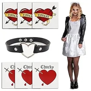 Pandecor Bride Heart Tiffany Heart Temporary Tattoos Stickers For Halloween Costume Cosplay (Heart Tattoos And Necklace)