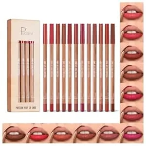 Lip Liner Set, 12pcs Pure Natural Oak Brown Pink Red Series Lip Liners, Smooth And High Pigmented Lip Makeup Pencil