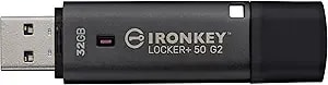 Kingston Ironkey Locker+ 50 g2 32gb Encrypted Usb Drive - Fips 197 - Aes-Xts Protection - Multi-Password Security - Usb 3.2 Gen 1 - iklp50g2/32gb