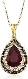 Ross-Simons 4.10 Carat Garnet And .20 Ct. T.W. Red And White Diamond Pendant Necklace In 18kt Gold Over Sterling