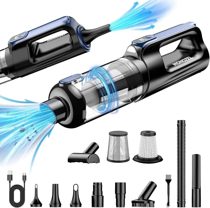 Monozel Car Vacuum Portable Cordless, 18000pa 2 In 1 Vacuum Cleaner&Air Duster, 130w Brushless Motor Handheld Vacuum Cordless With 7800mah Battery, Led Light, Multi-Nozzles For Car, Home, Office, Pet