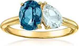 Ross-Simons 1.80 Carat London Blue Topaz And .60 Carat Aquamarine Toi Et Moi Ring In 18kt Gold Over Sterling