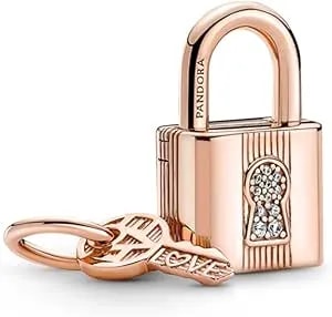 Pandora Padlock And Key Dangle Charm Bracelet Charm Moments Bracelets - Stunning Women'S Jewelry - Gift For Women In Your Life - Made Rose & Cubic Zirconia
