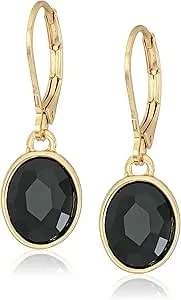 Anne Klein "Ear Spectacular" Gold-Tone Jet Single Stone Drop Earrings