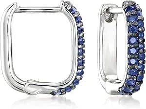 Ross-Simons 0.40 Ct. T.W. Sapphire Paper Clip Link Hoop Earrings In Sterling Silver